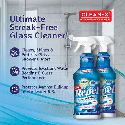 Repel Glass & Surface Cleaner + Repellent with barrier coating technology (2 pack)