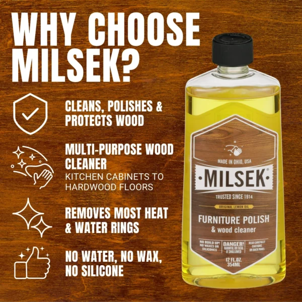 Milsek Furniture Polish and Wood Cleaner with Lemon Oil, 12-Ounce