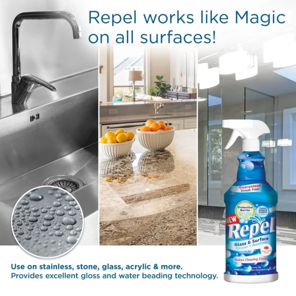 Repel Glass & Surface Cleaner + Repellent with barrier coating technology (2 pack)